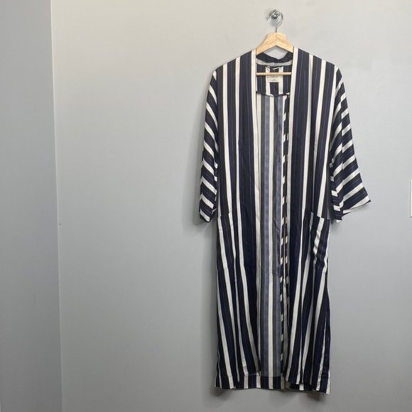 ❗️SOLD❗️Aritzia Wilfred Navy/White Stripes Long Kimono Style Jacket Size XS - Picture 3 of 10